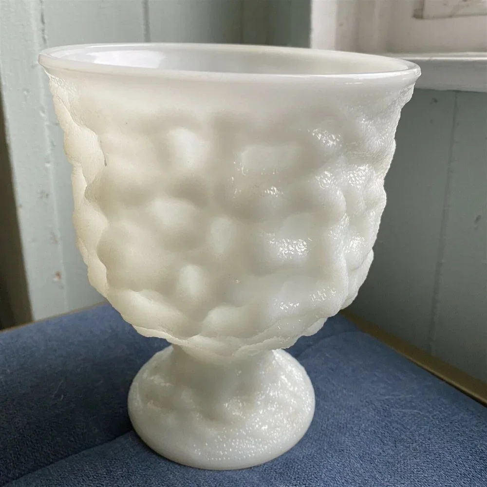 E.O. BRODY Textured Milk Glass Pedestal Vase Planter M3000 Cleveland Crinkle